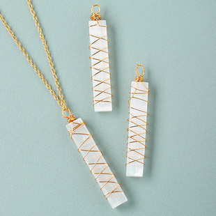 天然矿石摩洛哥石膏棒金链吊坠网兜简约女士项链饰品毛衣挂饰挂件