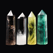 天然水晶柱粉紫黄晶青金石原石单尖六棱柱家居桌面装 饰工艺品摆件