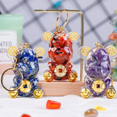 天然水晶暴力熊钥匙扣 饰挂件 紫水晶原石水晶小熊滴胶树脂包包装