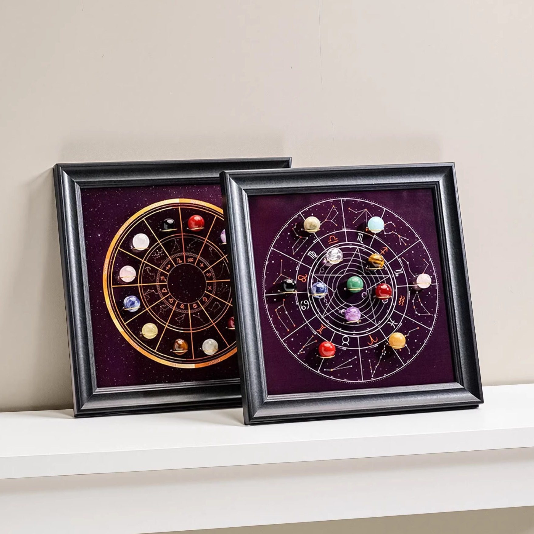 天然水晶球十二星座10寸相框摆台水晶石圆球行星挂画家居桌面摆件,家居饰品,桌面摆件,淘宝优惠券,粉丝福利购,淘宝优惠卷