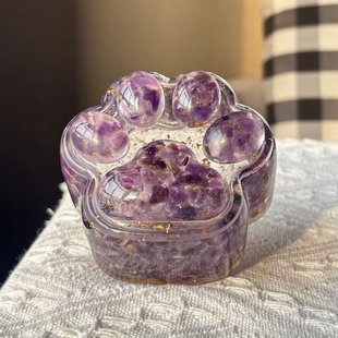 天然水晶碎石猫爪消磁盒滴胶可爱猫爪饰品收纳盒器皿消磁碗礼盒