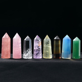 天然水晶白紫粉原石单尖柱矿石消磁水晶柱萤石晶石装 饰品标本摆件