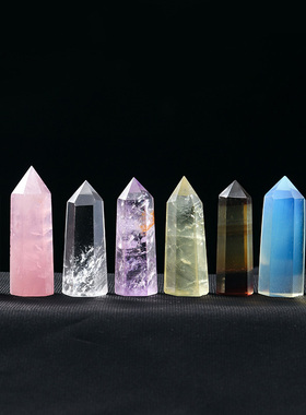 天然水晶白紫粉原石单尖柱矿石消磁水晶柱萤石晶石装饰品标本摆件