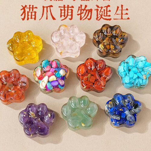 天然水晶碎石小猫爪摆件