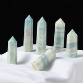 天然水晶亚蓝纹单尖柱原石六棱形家居客厅简约创意装 饰现代摆件