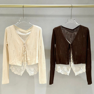 深圳南油高端女装2026春季新款韩版假两件蕾丝拼接时尚针织开衫女