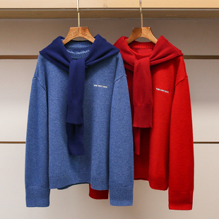 深圳南油高端女装2025冬季新款时尚百搭假两件披肩连帽针织衫毛衣