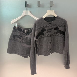 2025冬季 半裙套装 新款 深灰费尔岛毛织衫 设计师款 深圳南油高端女装