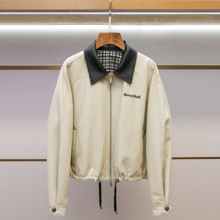 深圳南油高端女装2025秋季新款双面穿气球形皮领拉链短款外套夹克