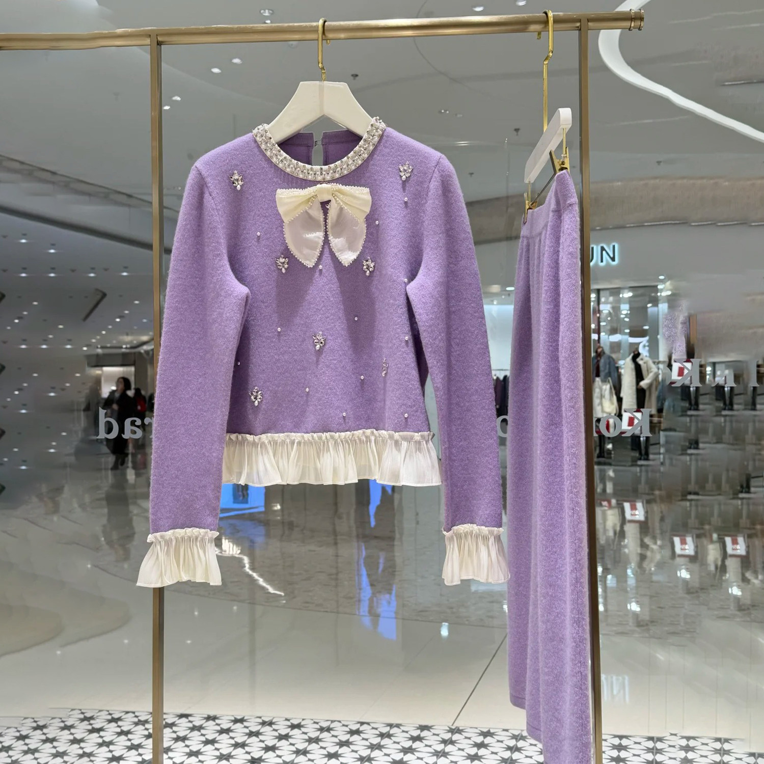 深圳南油高端女装2026春季新款法式风紫色珍珠领蝴蝶结毛针织衫女,女装/女士精品,毛针织衫,淘宝优惠券,粉丝福利购,淘宝优惠卷