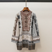 深圳南油高端女装 25冬季 新款 现货 复古民族风图案提花宽松针织衫