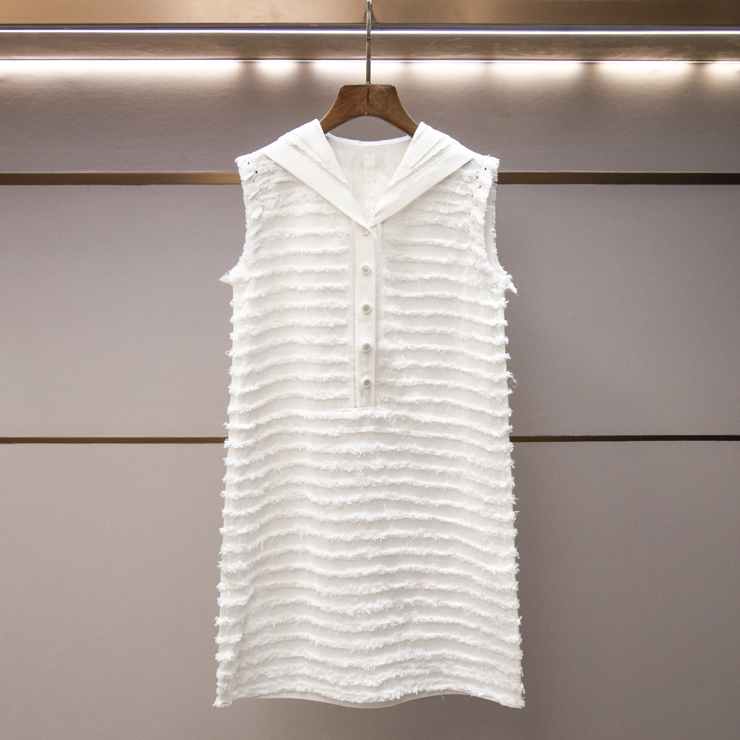 海军领无袖连衣裙女航海风中长裙