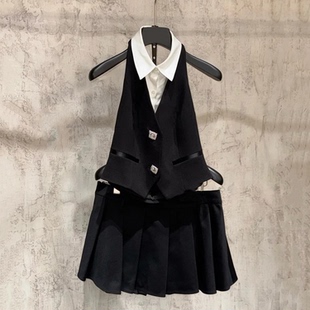 轻奢风假两件上衣搭百褶半裙两件套 新款 深圳南油高端女装 2026春季