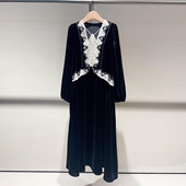 新款 深圳南油高端女装 2026春季 千金风蕾丝边丝绒优雅气质连衣裙女