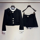 套装 深圳南油高端女装 时尚 手工蝴蝶结丝绒短外套短裤 2025冬季 新款