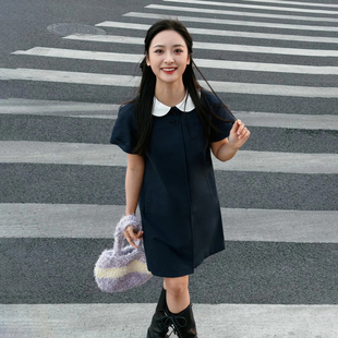 【沈月同款】2026春季新品可爱甜美风娃娃领减龄气质感直筒连衣裙