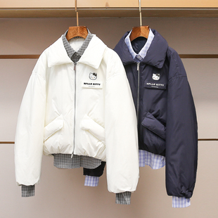 深圳南油高端女装2025冬季新款设计师款衬衫假两件短款羽绒服外套