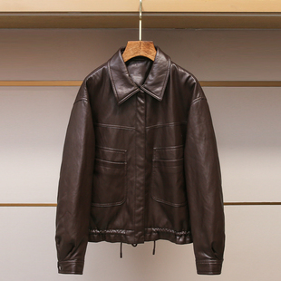 深圳南油高端女装2025冬季新款美拉德风PU皮羽绒服翻领夹克外套女