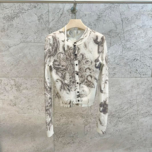 深圳南油高端女装2026春季新款轻奢风印花绑带高级感毛针织开衫女