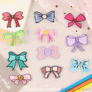 卡通蝴蝶结布标服装 饰刺绣贴布贴花3M自粘贴 辅料DIY手账补丁贴装