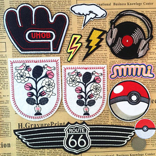 唱片云朵闪电mmmi66号公路花朵小鸟毛衣服装饰贴布贴花口袋精灵