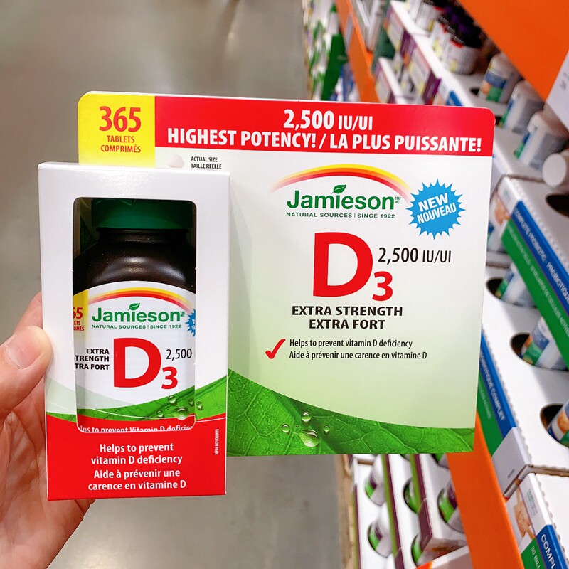 加拿大直邮健美生vd3维生素d3片剂整板2500iu 365粒