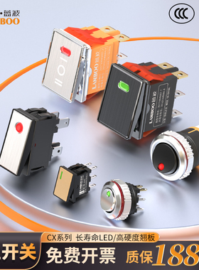 蓝波新款翘板按钮系列船型开关2NO带灯红绿24V220V金属材质面板