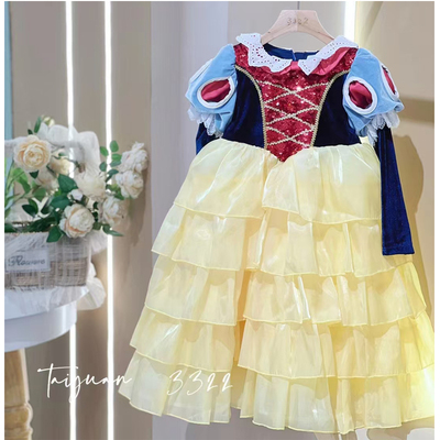 高端女童白雪公主丝绒长袖蛋糕裙