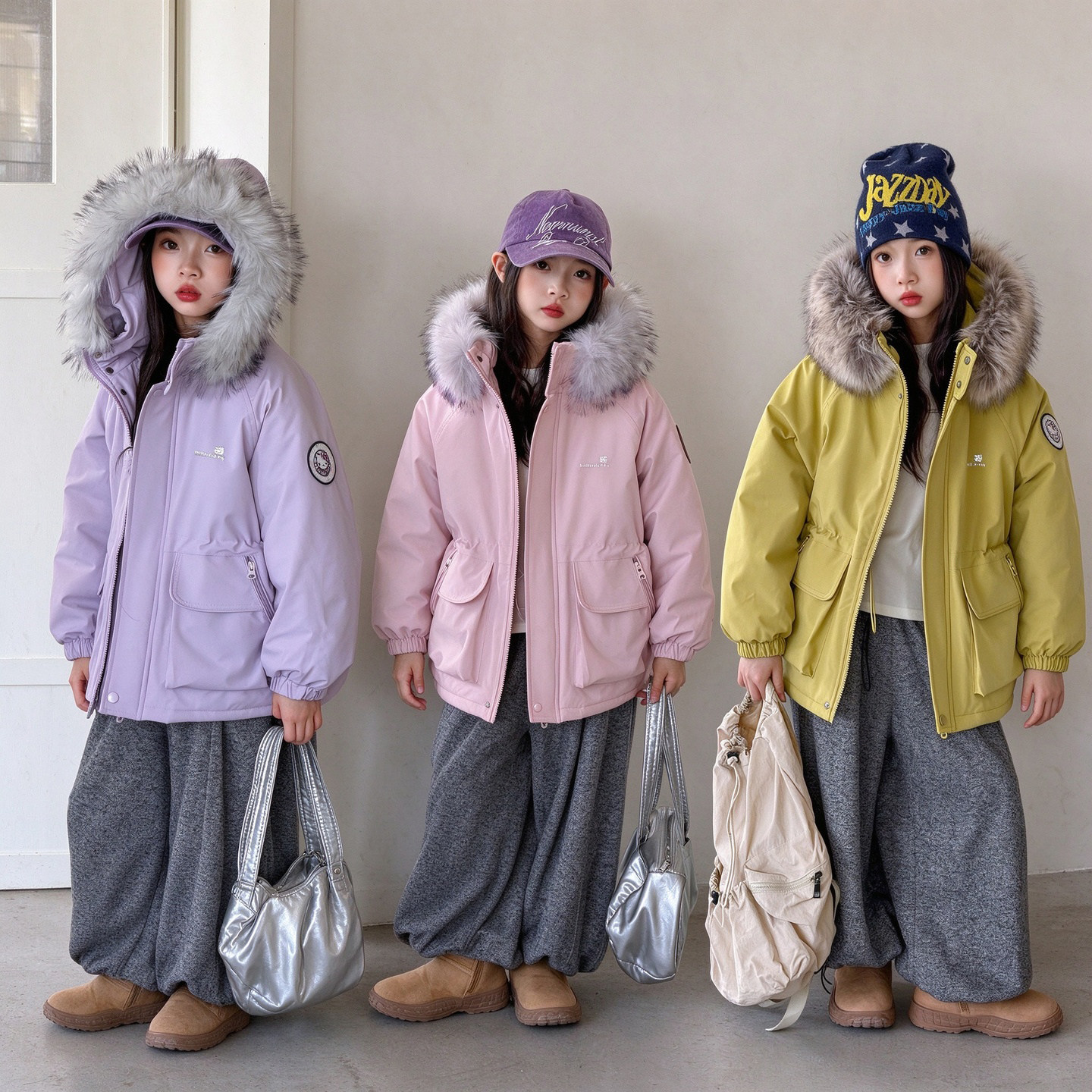 儿童毛领连帽棉服中大女童冬季加厚保暖中长款棉衣派克服冬装外套