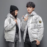 主推潮牌亮面白鸭绒羽绒服亮面短款连帽加厚保暖帅外套YR2219P85，男装羽绒服，星座1410（原1902A）