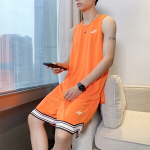 夏季速干无袖背心短裤运动服套装男士大码坎肩T恤五分裤 TZ268P40图片