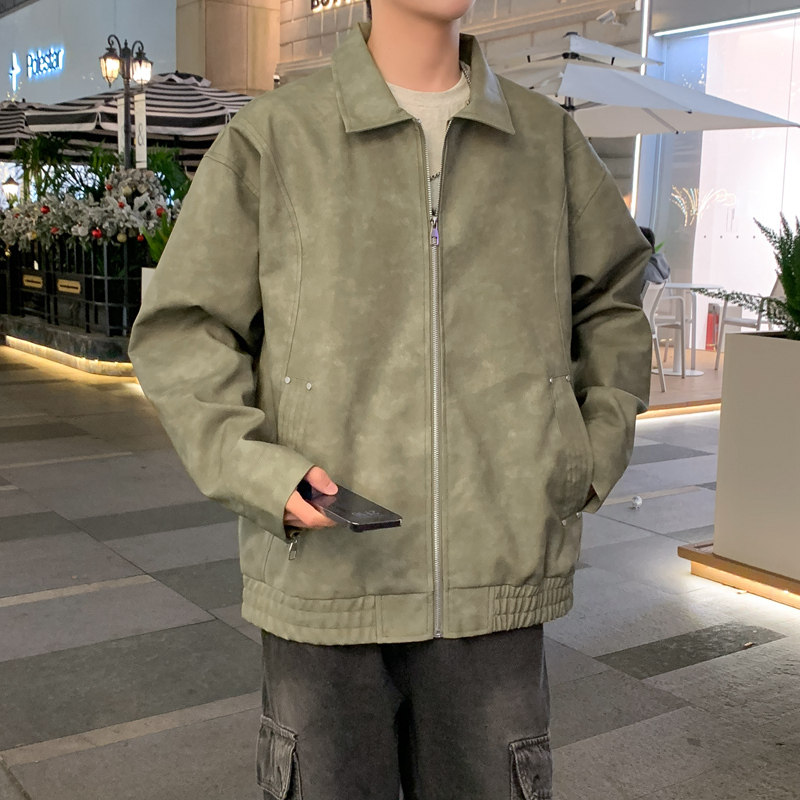 美式复古皮衣外套男士春秋冬季美式痞帅皮夹克方领夹克J2518P82,男装皮衣,星座1410（原1902A）