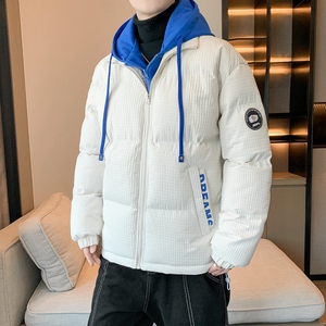 秋冬金砖格假两件连帽棉衣情侣款加厚棉袄男女棉服外套 MY778P75图片