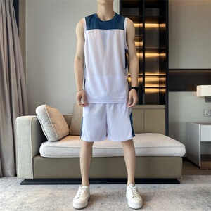 夏男款冰丝速干运动篮球套装青少年无袖背心训练服定制 TZ3342P35图片