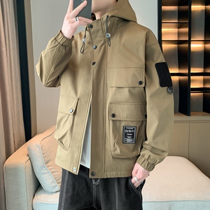 春秋日系多口袋工装连帽冲锋衣男女同款户外防风夹克外套JK181P50图片