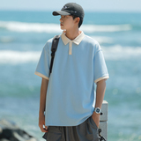 男夏季新款潮宽松服潮牌港风双珠地棉短袖T恤翻领POLO衫PL2369P38，男装T恤，星座1410（原1902A）