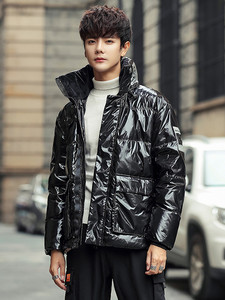 羽绒服男亮面潮2021新款青少年宽松大码潮白鸭绒外套 YR915图片