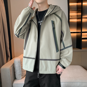 春秋新款男女中性机能口袋连帽防水冲锋潮七彩反光夹克 JK2511P80图片