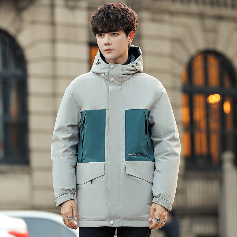 2021冬季加厚保暖中长款连帽外套男士潮流休闲羽绒服 YR9882图片