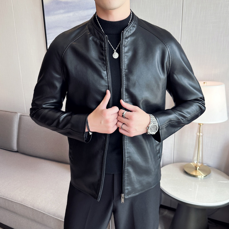 皮衣男士外套春秋季欧美风棒球领机车服PU皮夹克男皮衣 PY6805P65图片
