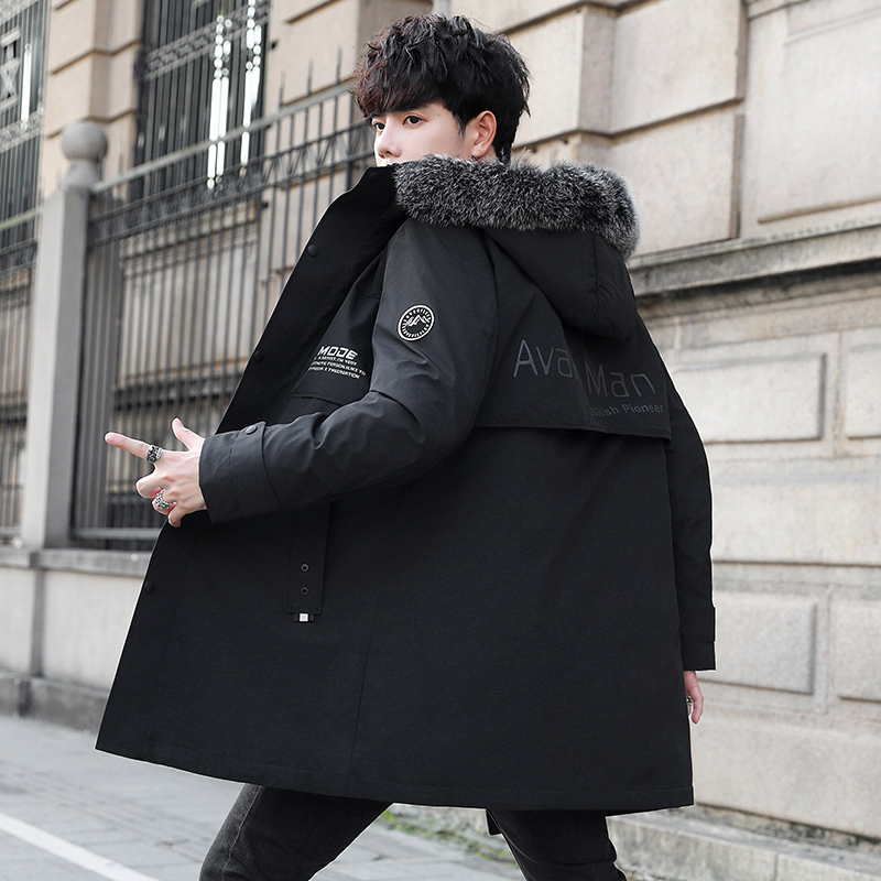 2024冬季青少年中长款羽绒服男加厚保暖连帽毛领外套YR19666P160，男装羽绒服，星座1902A（原星座1216）