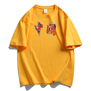 纯棉男士短袖t恤宽松落肩港风半袖情侣T男生体恤加大码 DT2435P18图片