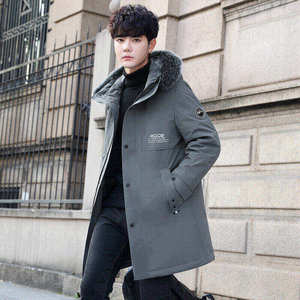 90绒2026冬季青年中长款羽绒服男加厚保暖连帽毛领外套YR9868P90图片
