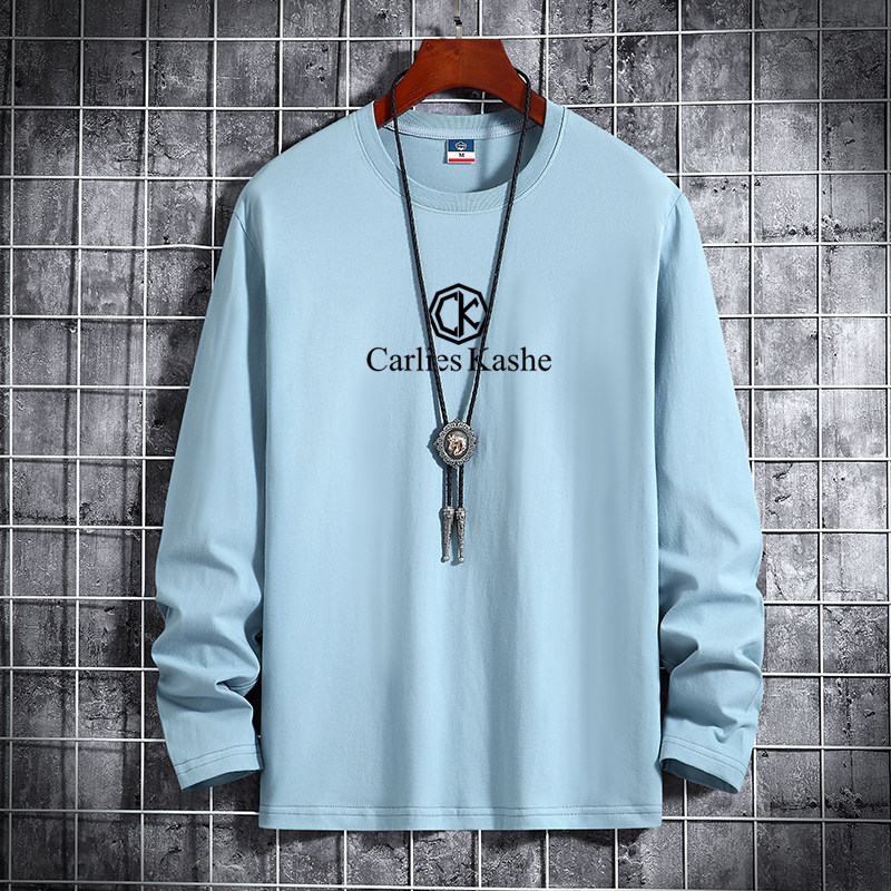 新款韩潮流男士纯棉圆领长袖T恤大码码号标CT6907-方框GK-P18,男装T恤,星座1410（原1902A）