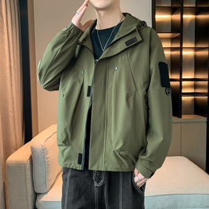 冲锋衣外套男装春秋款连帽夹克男情侣青少年港风工装上衣JK111P72图片