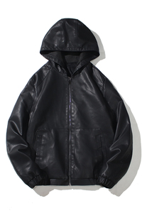 跨境外贸男士外套春秋款皮衣夹克男装PU皮机车服连帽皮衣PY609P68图片