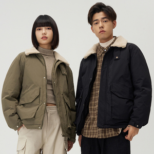 冬季羽绒服男短款羊羔绒翻领外套男士运动保暖防寒上衣YR1308P110图片