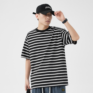 DT2600P29 T恤情侣上衣260G 棉条纹短袖 T恤男高品质宽松休闲短袖