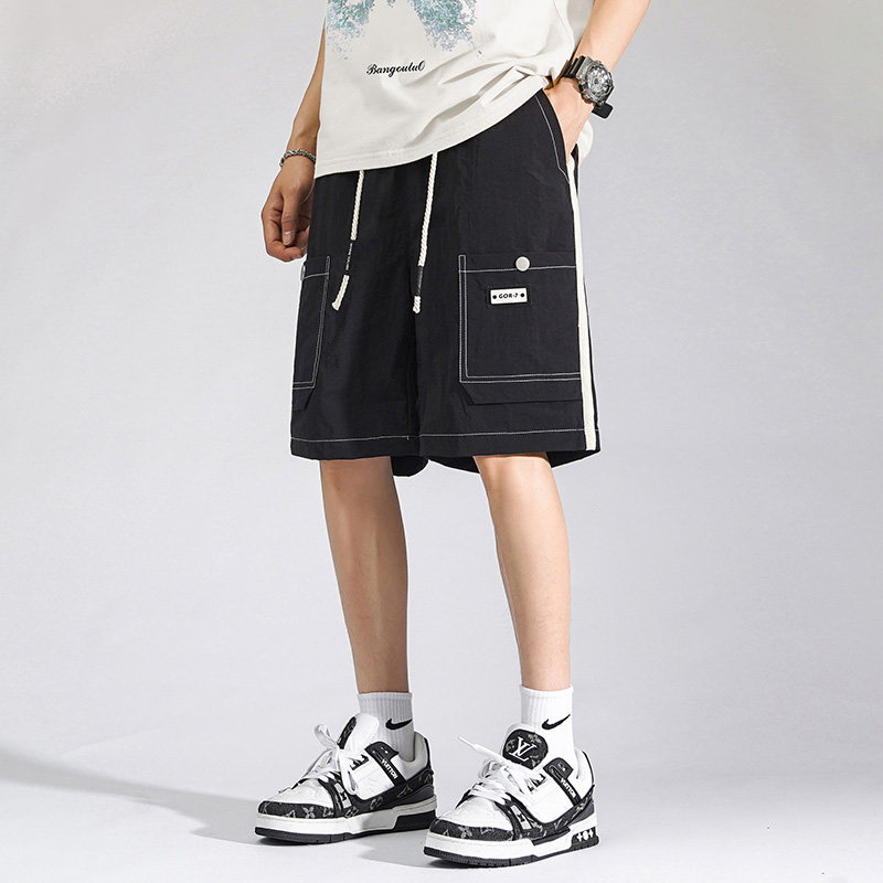 夏季撞色拼接冰丝短裤男士港风休闲五分多口袋工装裤男装DK715P28,男装牛仔裤,星座1410（原1902A）