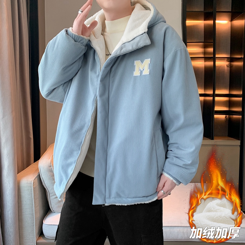 连帽双面穿灯芯绒棉服男女冬季加绒棉衣情侣厚棉袄外套 MY811P100图片
